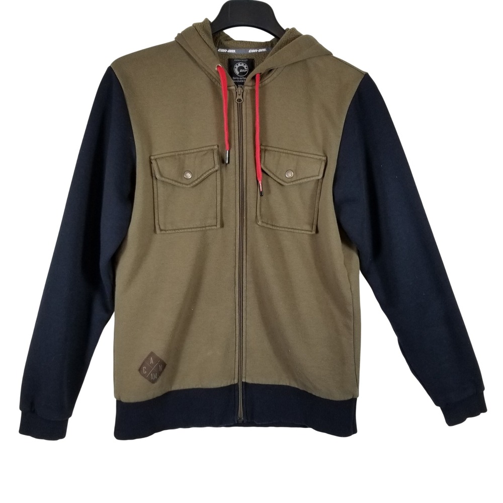 Can-Am BRP Mens Full Zip Hoodie Green Navy Blue Utility Fleece Jacket‎ 286620 M